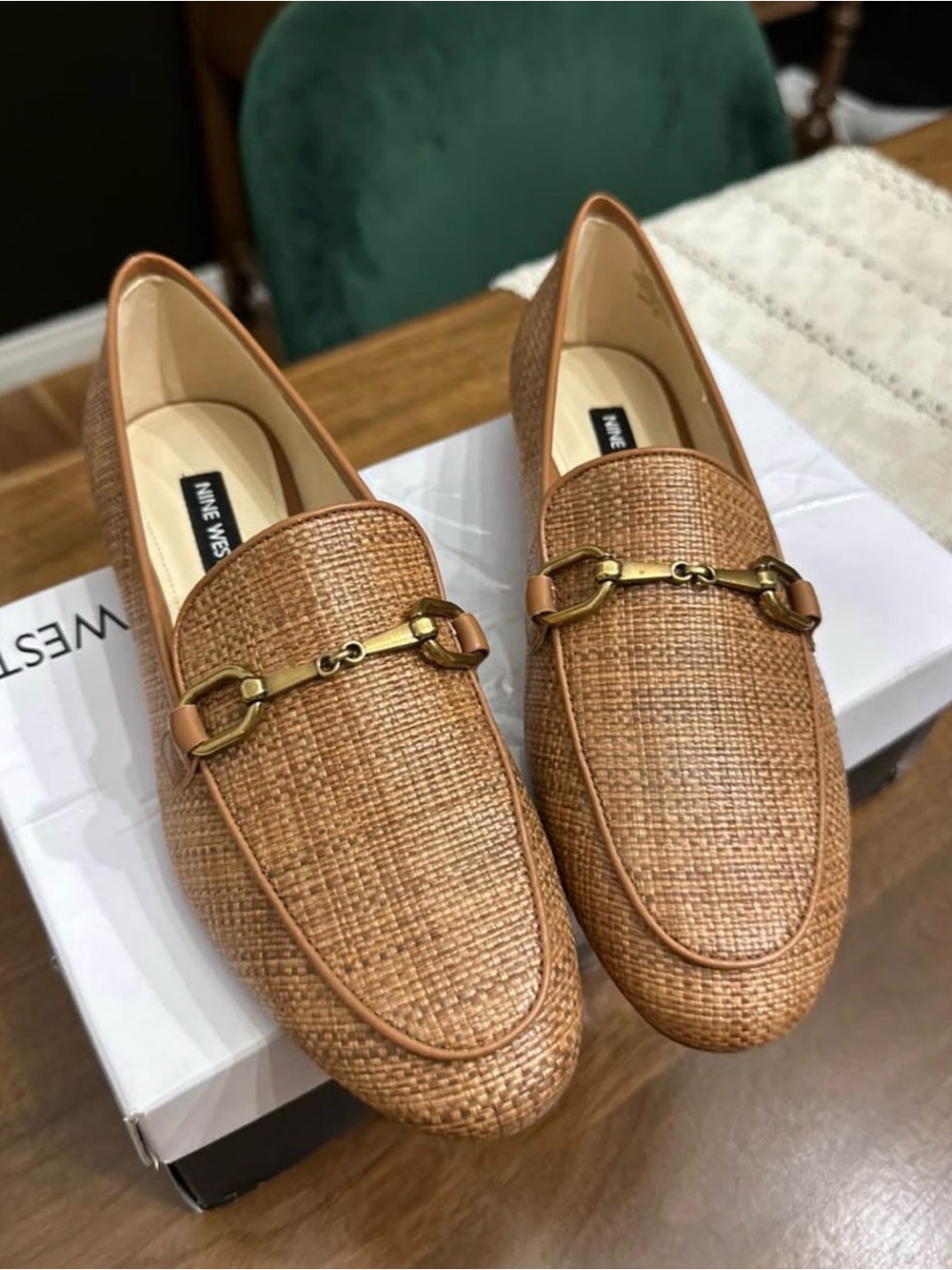 Nine West Women’s Tan Woven Bit-Detail Loafers